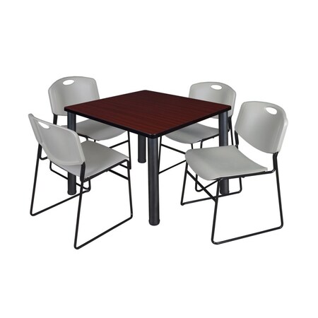 Kee/Zeng Square Mahogy. Table/4 Gray Chairs, Square, 42", 42" W, 29" H, Mahogany TB4242MHBPBK44GY